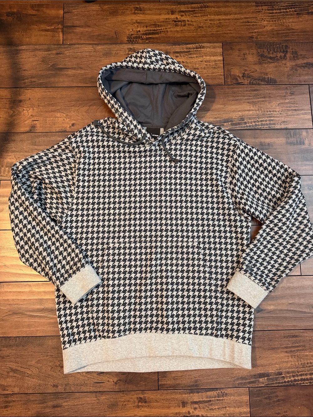 Houndstooth Pattern Black & White Hooded Men's Shirt